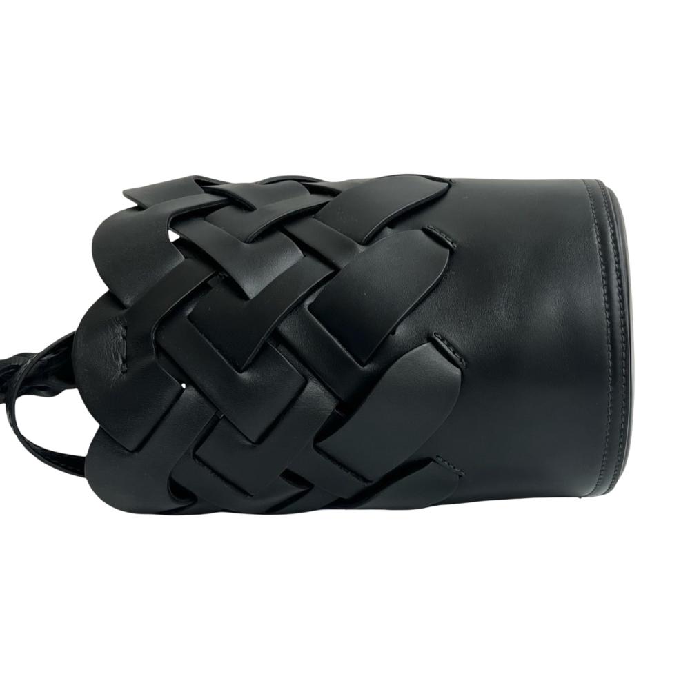 Prada AB Prada Black Calf Leather Vitello Intreccio Tress Bucket Bag Italy