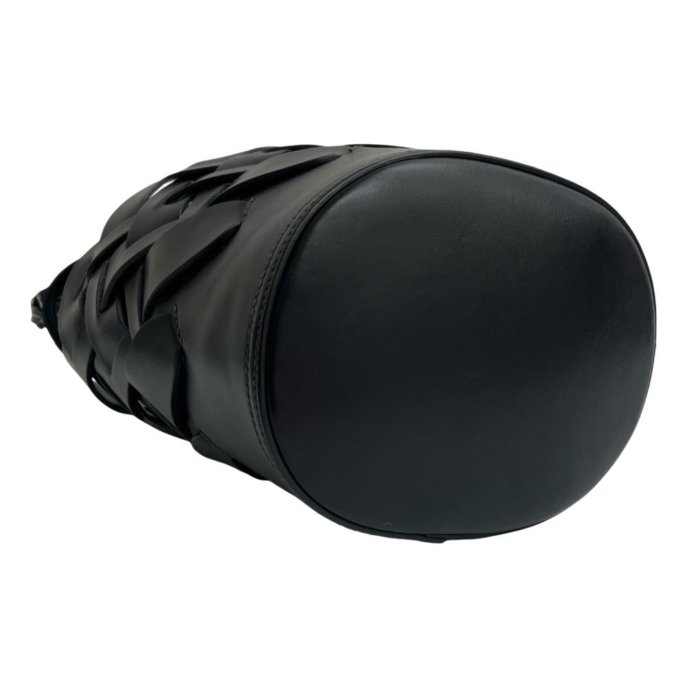 Prada AB Prada Black Calf Leather Vitello Intreccio Tress Bucket Bag Italy