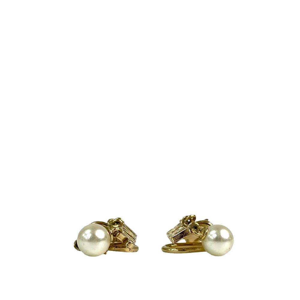 Christian Dior B Dior Gold Gold Plated Metal Pearl Crystal Dio(r)evolution Clip On Earrings France