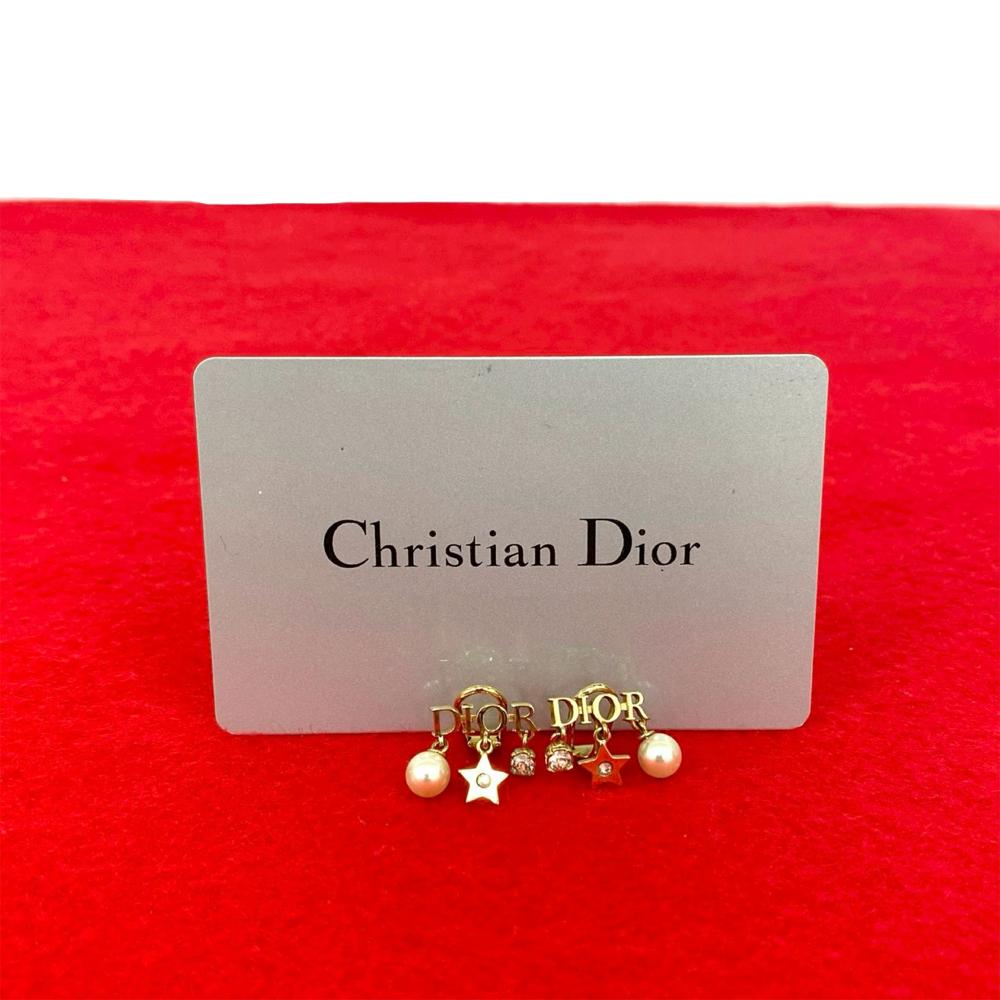Christian Dior B Dior Gold Gold Plated Metal Pearl Crystal Dio(r)evolution Clip On Earrings France