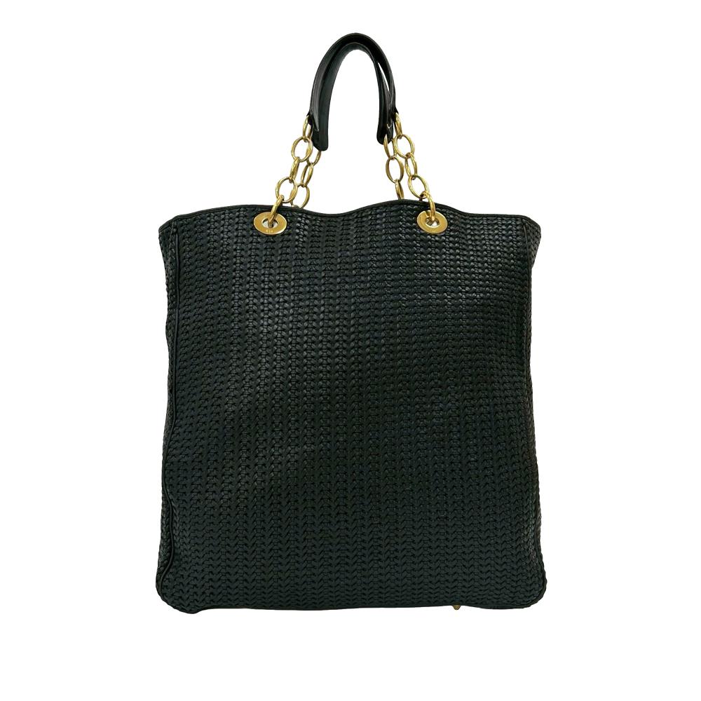 Christian Dior B Dior Black Lambskin Leather Leather Large Woven Lambskin Lady Dior Soft Shopping Tote Italy