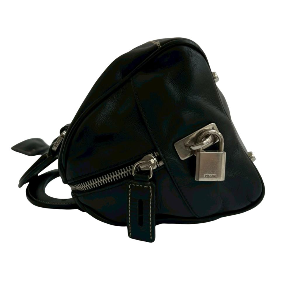 Prada AB Prada Black Calf Leather Soft Top Handle Bag Italy