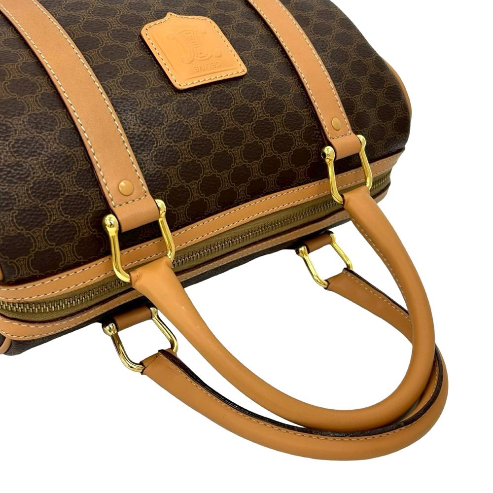 Celine B Celine Brown Coated Canvas Fabric Macadam Satchel France