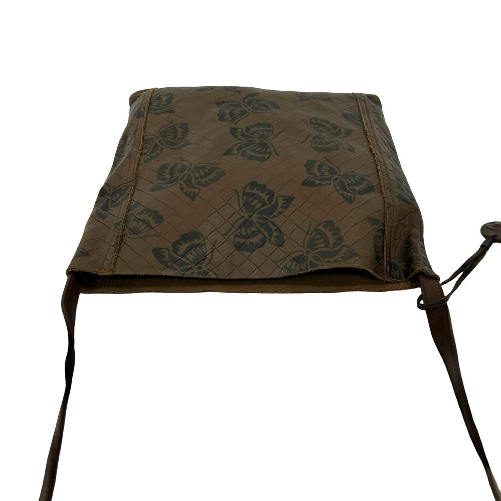 Bottega Veneta AB Bottega Veneta Brown Calf Leather Intrecciomirage Butterfly Crossbody Italy