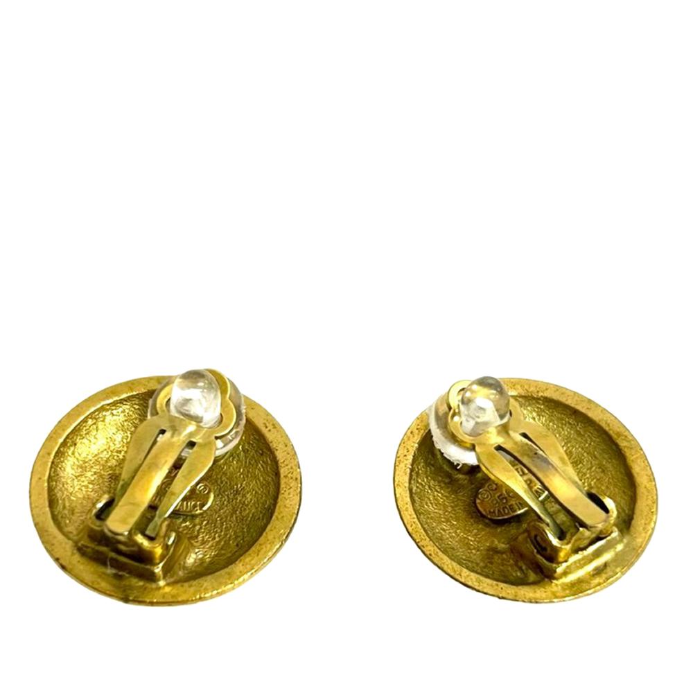 Chanel B Chanel Gold Gold Plated Metal CC Clip On Earrings France