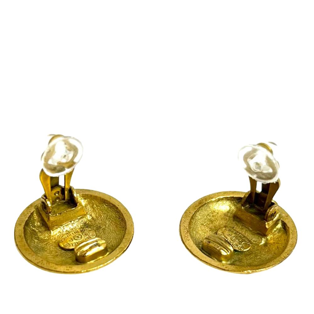 Chanel B Chanel Gold Gold Plated Metal CC Clip On Earrings France