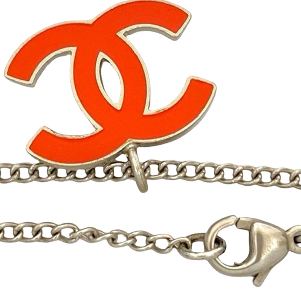 Chanel AB Chanel Silver with Red Silver Plated Metal CC Enamel Pendant Necklace France