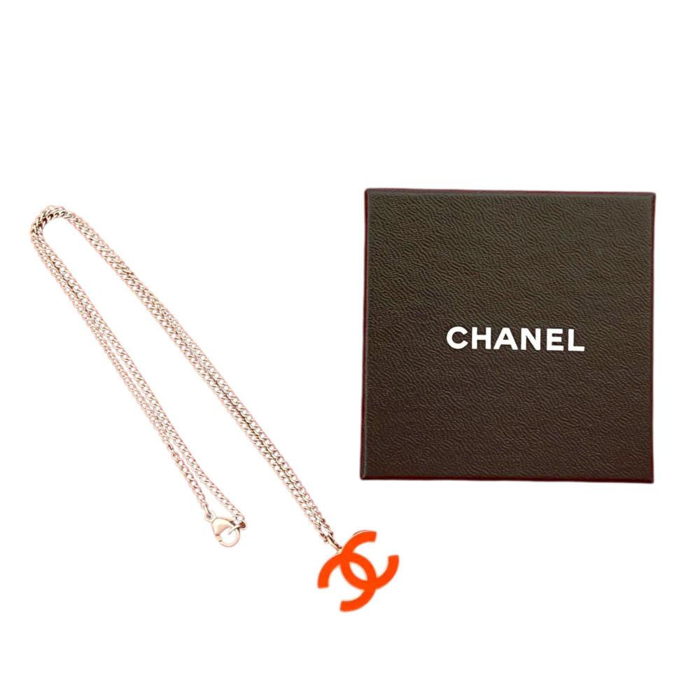 Chanel AB Chanel Silver with Red Silver Plated Metal CC Enamel Pendant Necklace France