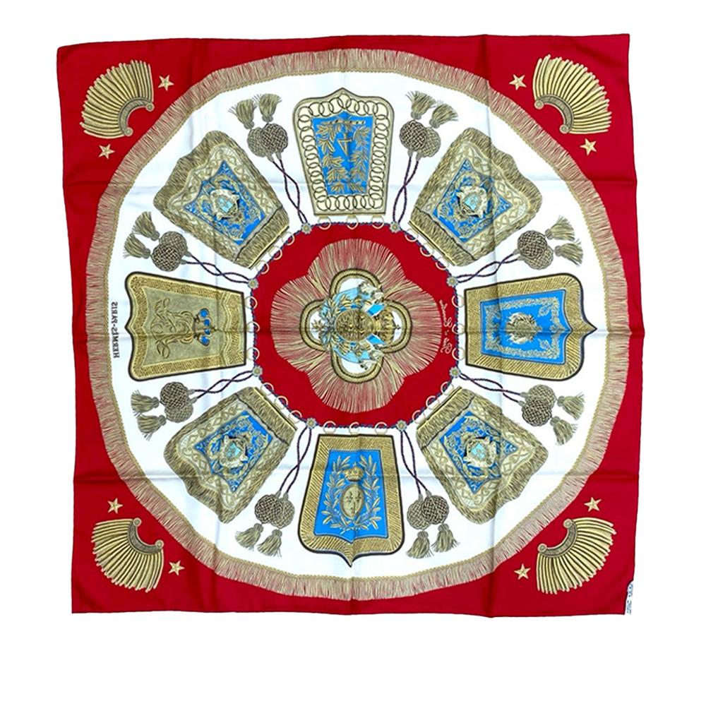 Hermès AB Hermès Red with White Silk Fabric Poste et Cavalerie Scarf 90 France