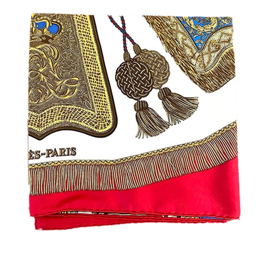 Hermès AB Hermès Red with White Silk Fabric Poste et Cavalerie Scarf 90 France