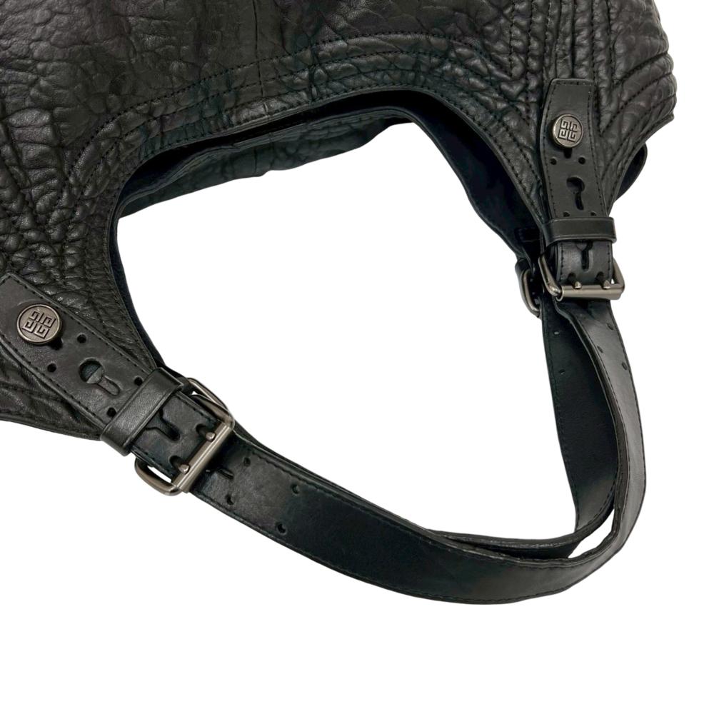 Givenchy AB Givenchy Black Lambskin Leather Leather Crinkled Lambskin Padded Stitch Sacca Hobo France