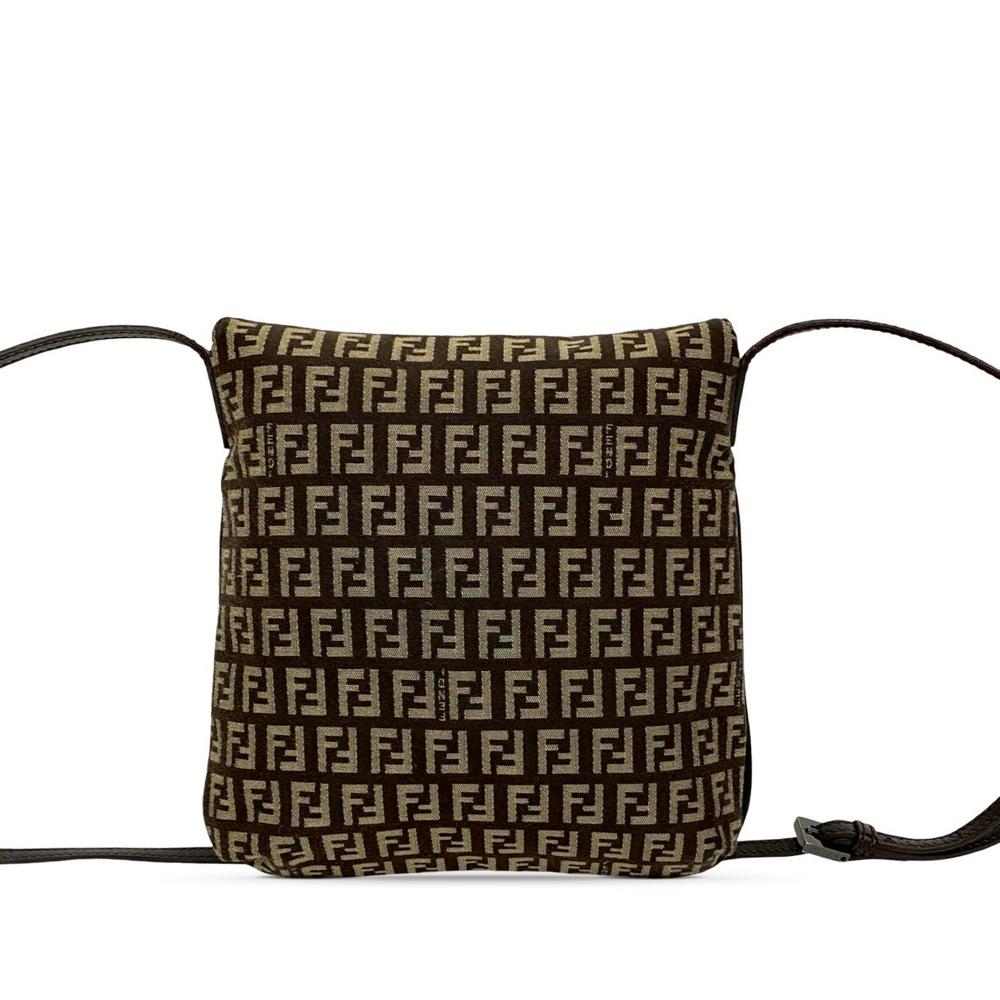 Fendi AB Fendi Brown Canvas Fabric Zucchino Crossbody Italy