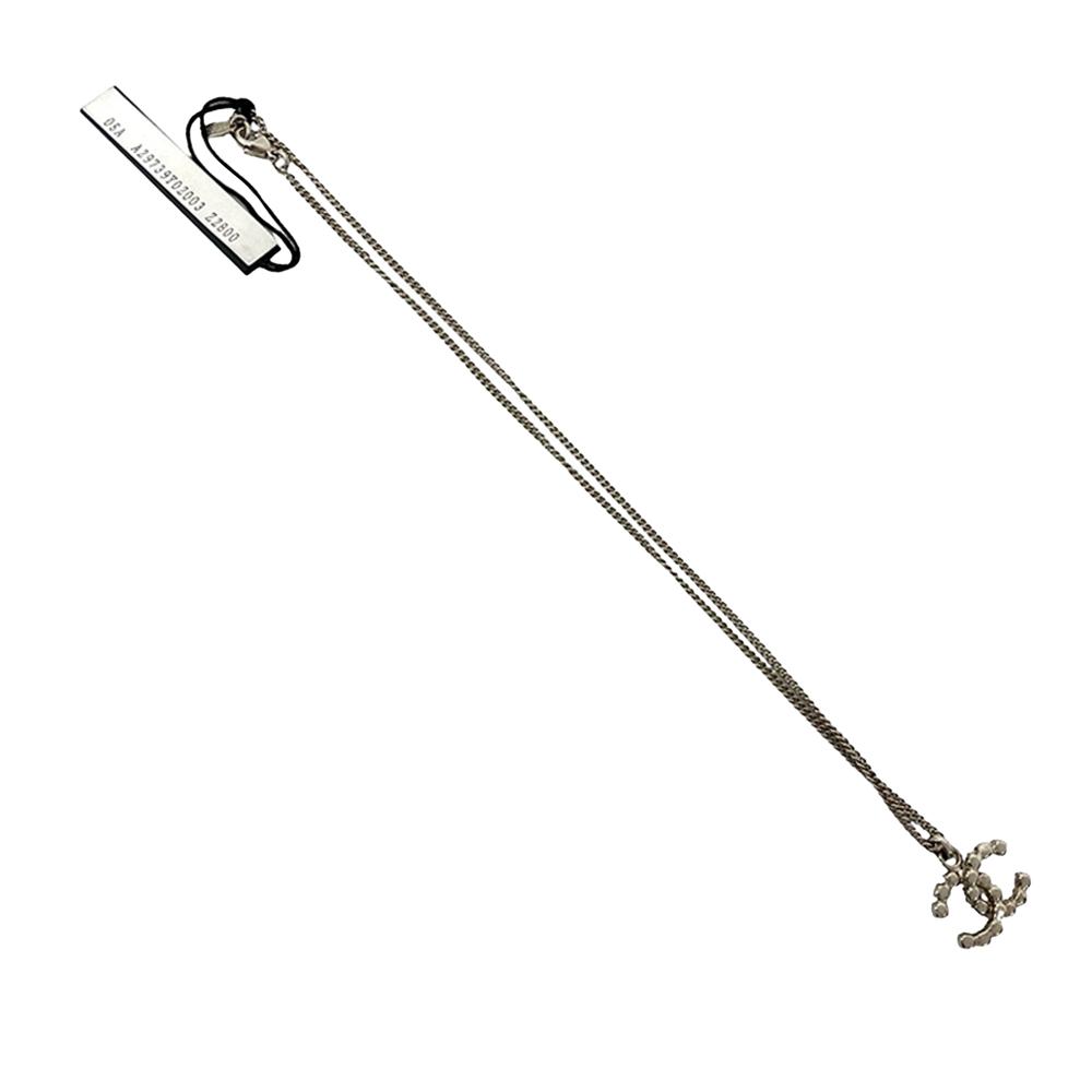 Chanel AB Chanel Silver Silver Plated Metal CC Rhinestone Pendant Necklace France