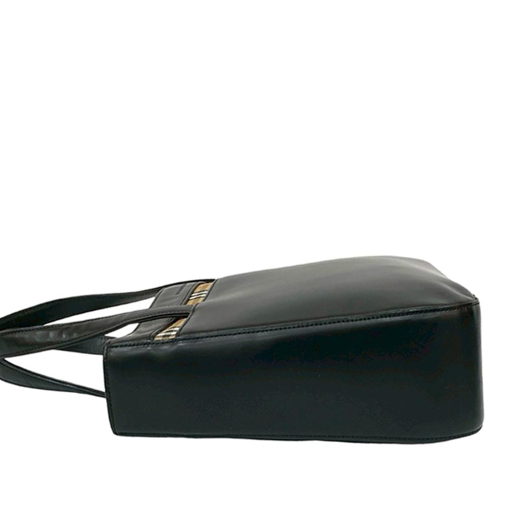 Burberry AB Burberry Black Calf Leather House Check Trimmed Handbag United Kingdom