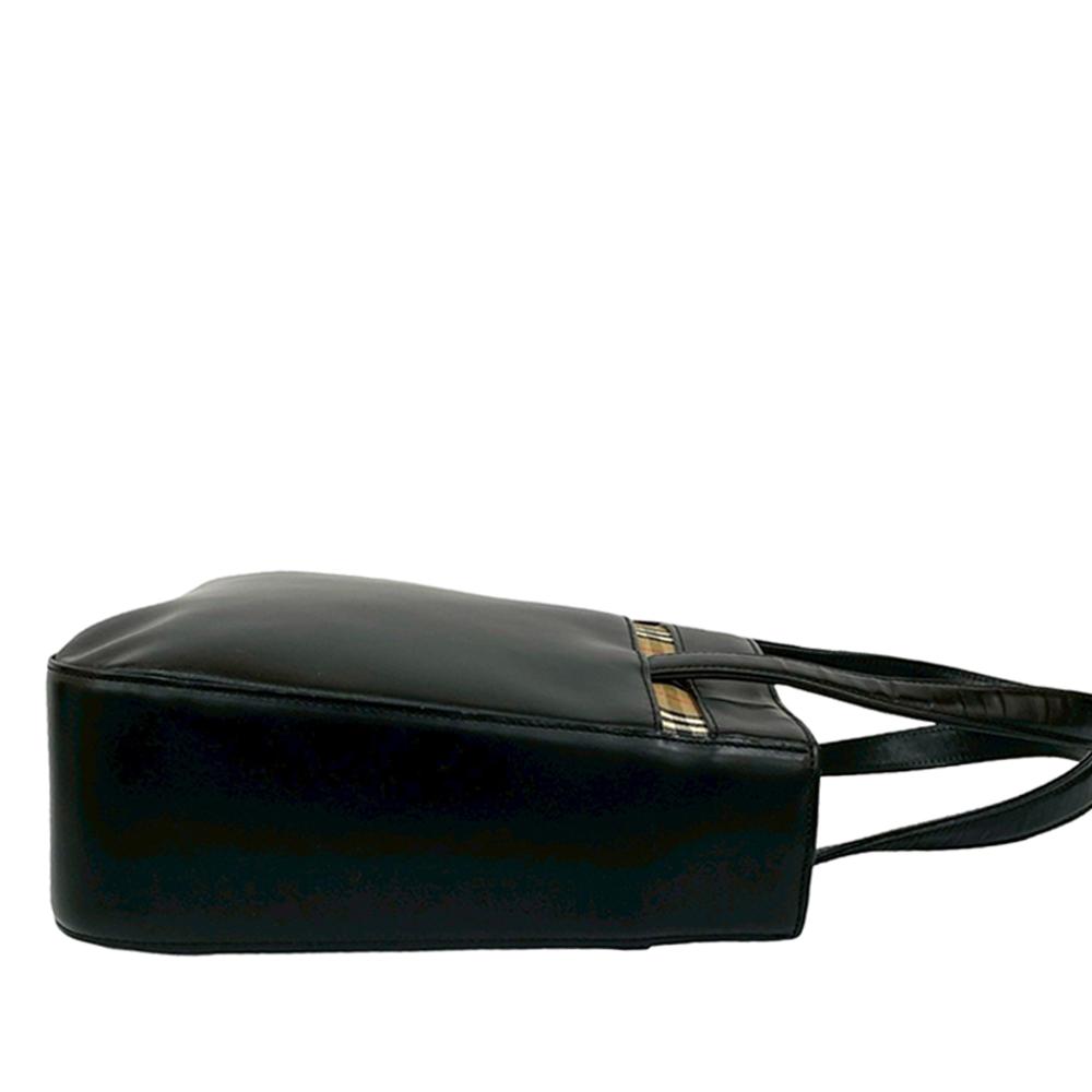 Burberry AB Burberry Black Calf Leather House Check Trimmed Handbag United Kingdom