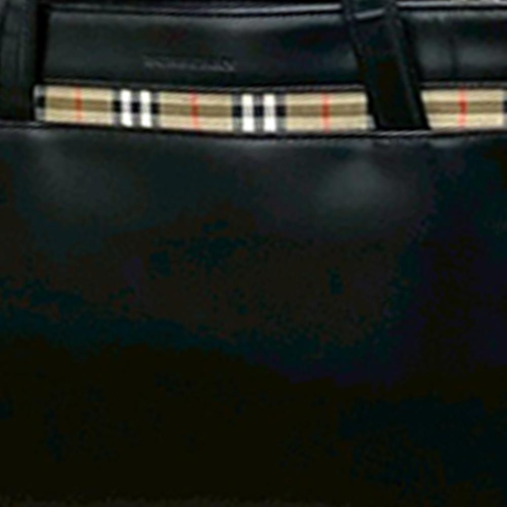 Burberry AB Burberry Black Calf Leather House Check Trimmed Handbag United Kingdom