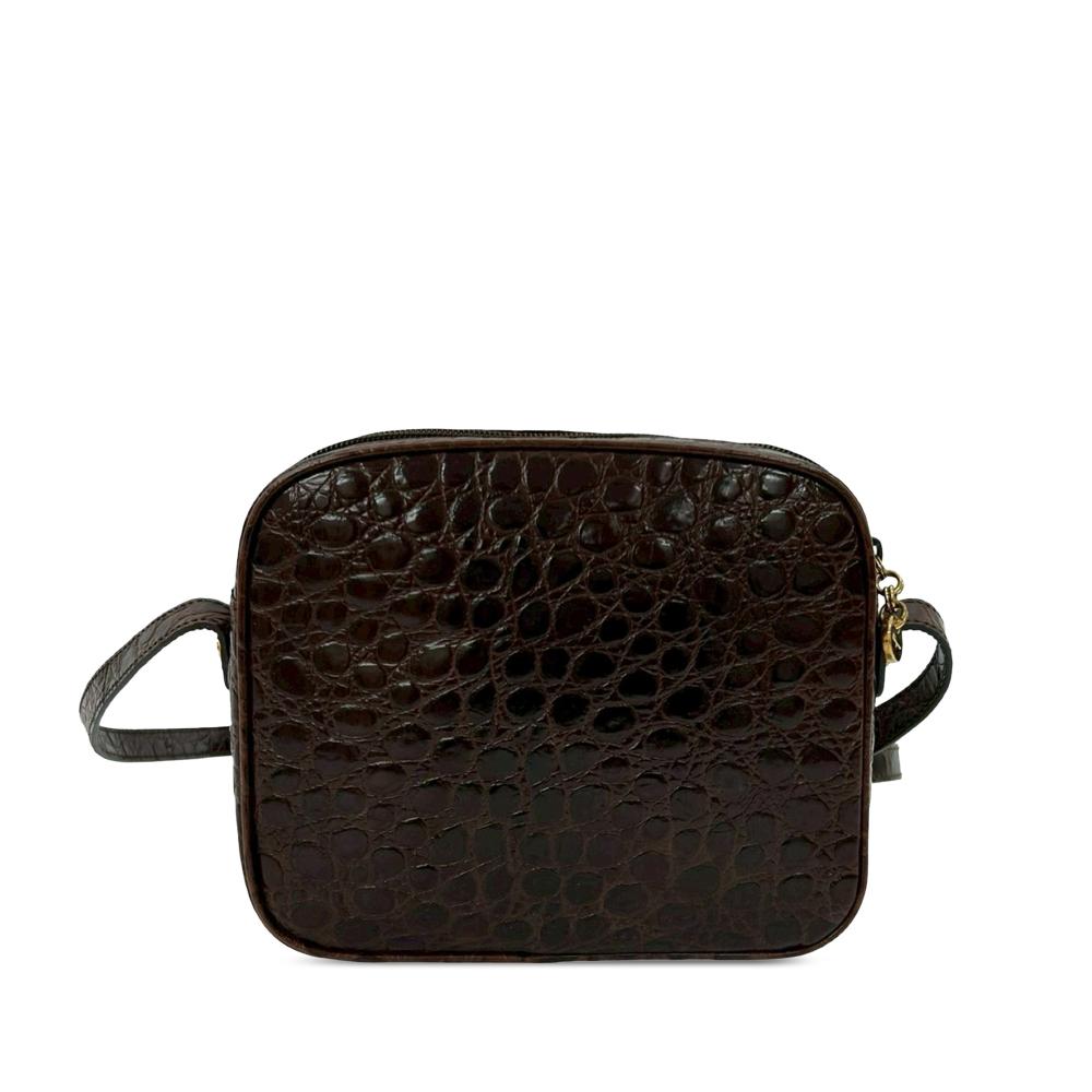 Ferragamo AB Ferragamo Brown Dark Brown Calf Leather Croc Embossed Vara Crossbody Italy