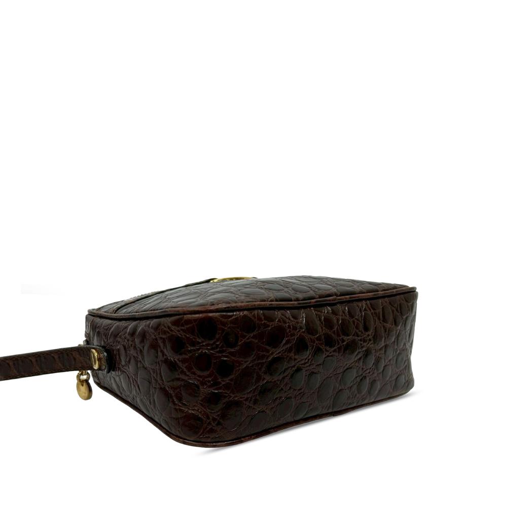 Ferragamo AB Ferragamo Brown Dark Brown Calf Leather Croc Embossed Vara Crossbody Italy