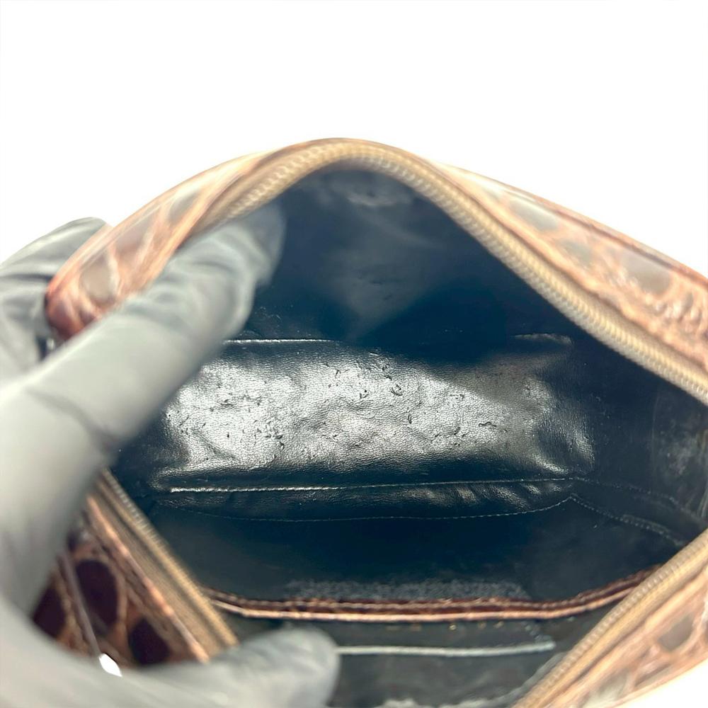 Ferragamo AB Ferragamo Brown Dark Brown Calf Leather Croc Embossed Vara Crossbody Italy