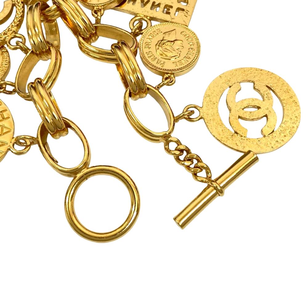 Chanel AB Chanel Gold Gold Plated Metal CC Multi Charm Chain Bracelet France