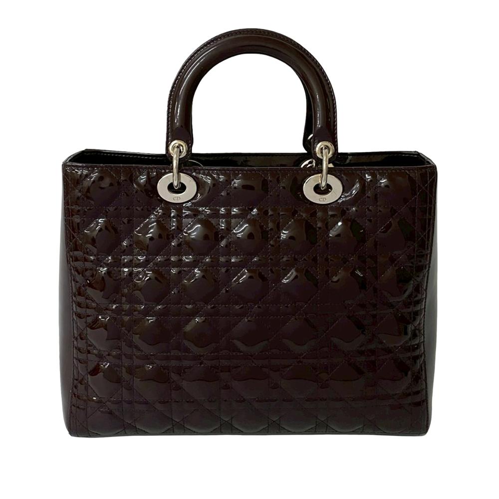 Christian Dior AB Dior Brown Dark Brown Patent Leather Leather Large Patent Cannage Lady Dior France