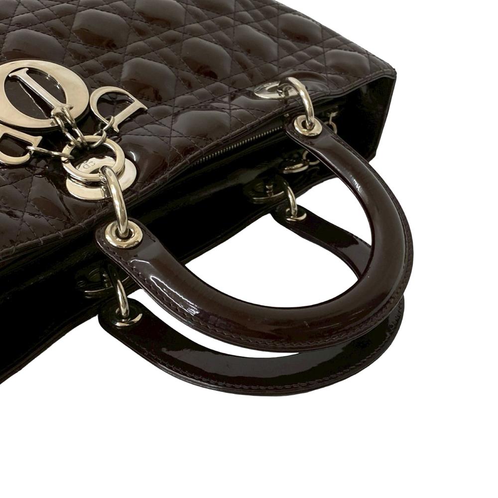 Christian Dior AB Dior Brown Dark Brown Patent Leather Leather Large Patent Cannage Lady Dior France
