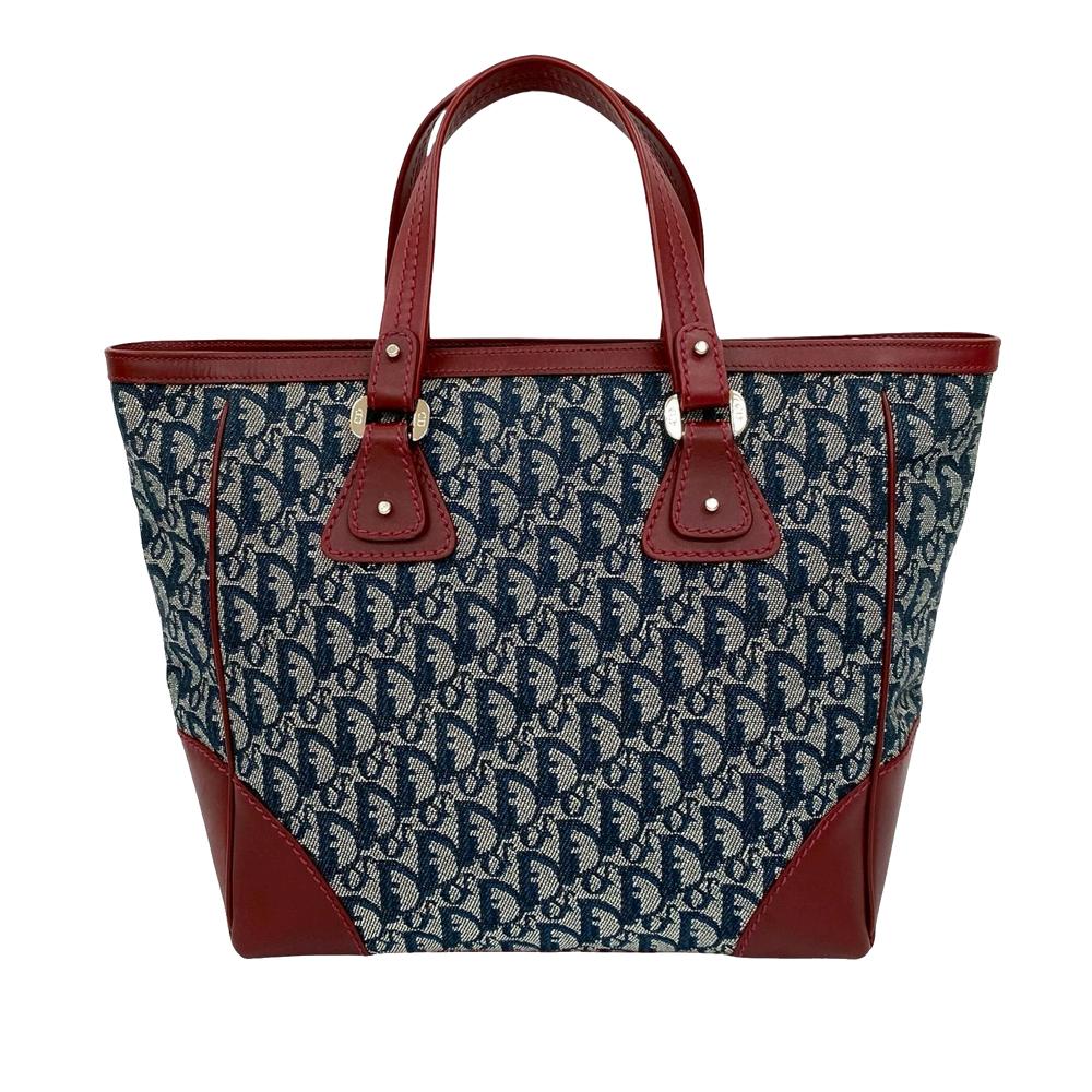 Christian Dior AB Dior Blue Navy with Red Dark Red Canvas Fabric Diorissimo Trotter Zip Tote France