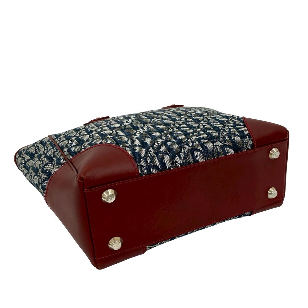 Christian Dior AB Dior Blue Navy with Red Dark Red Canvas Fabric Diorissimo Trotter Zip Tote France