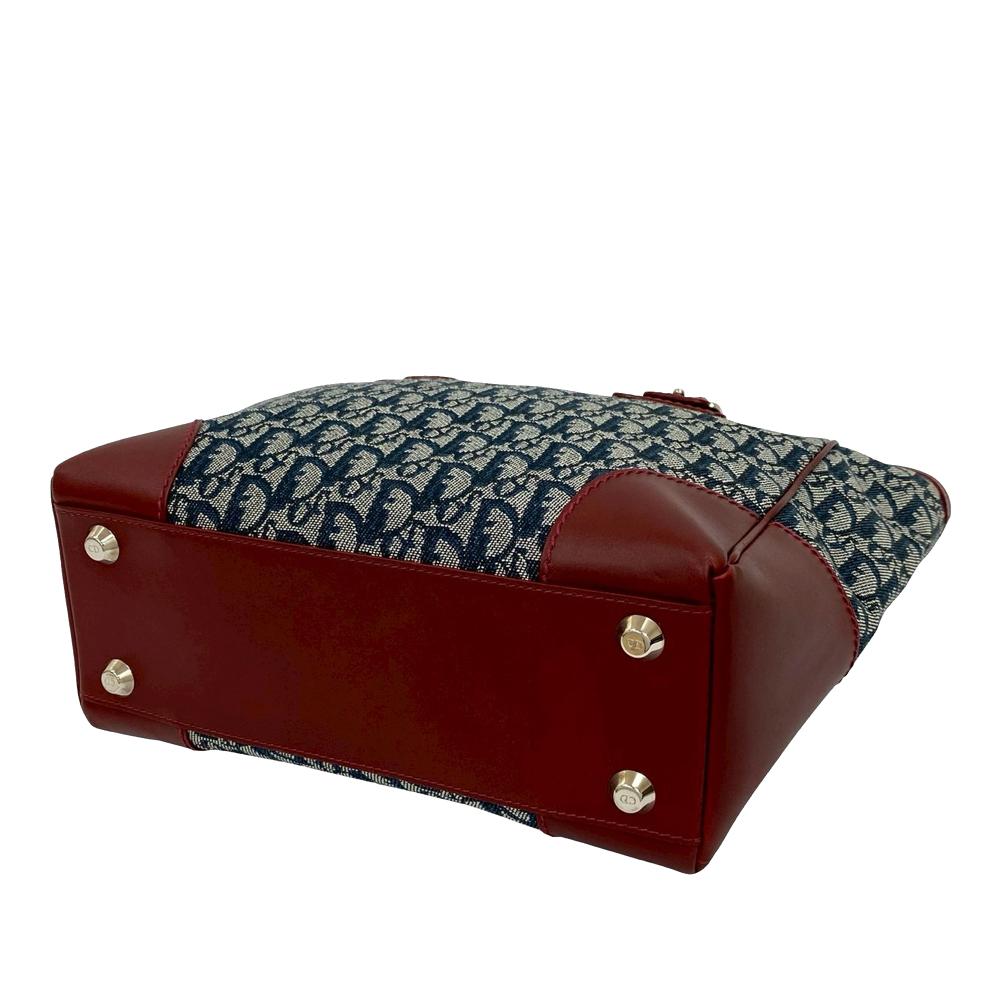 Christian Dior AB Dior Blue Navy with Red Dark Red Canvas Fabric Diorissimo Trotter Zip Tote France