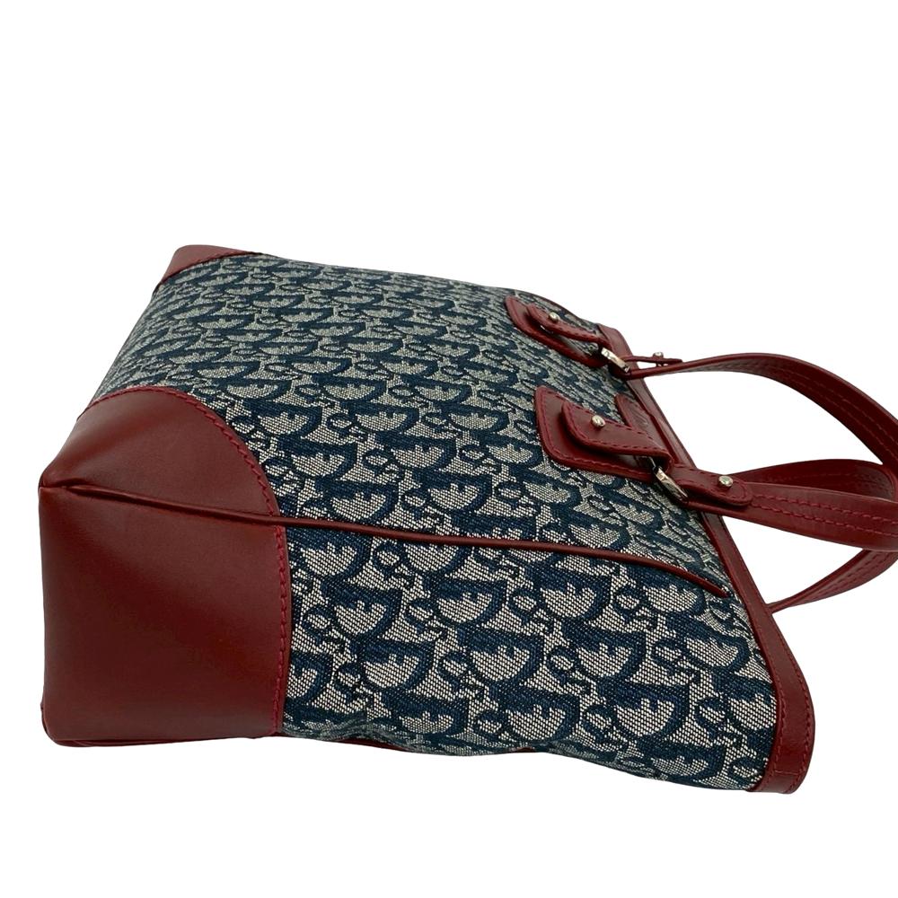Christian Dior AB Dior Blue Navy with Red Dark Red Canvas Fabric Diorissimo Trotter Zip Tote France