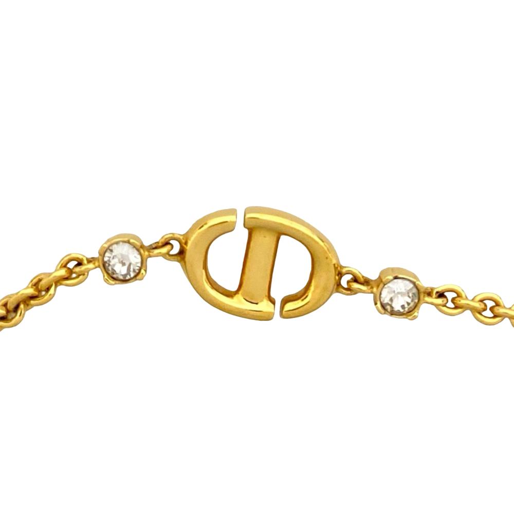 Christian Dior AB Dior Gold Gold Plated Metal CD Logo Rhinestone Bracelet France