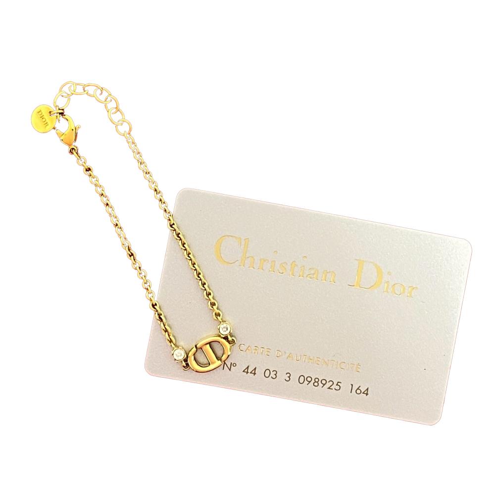 Christian Dior AB Dior Gold Gold Plated Metal CD Logo Rhinestone Bracelet France