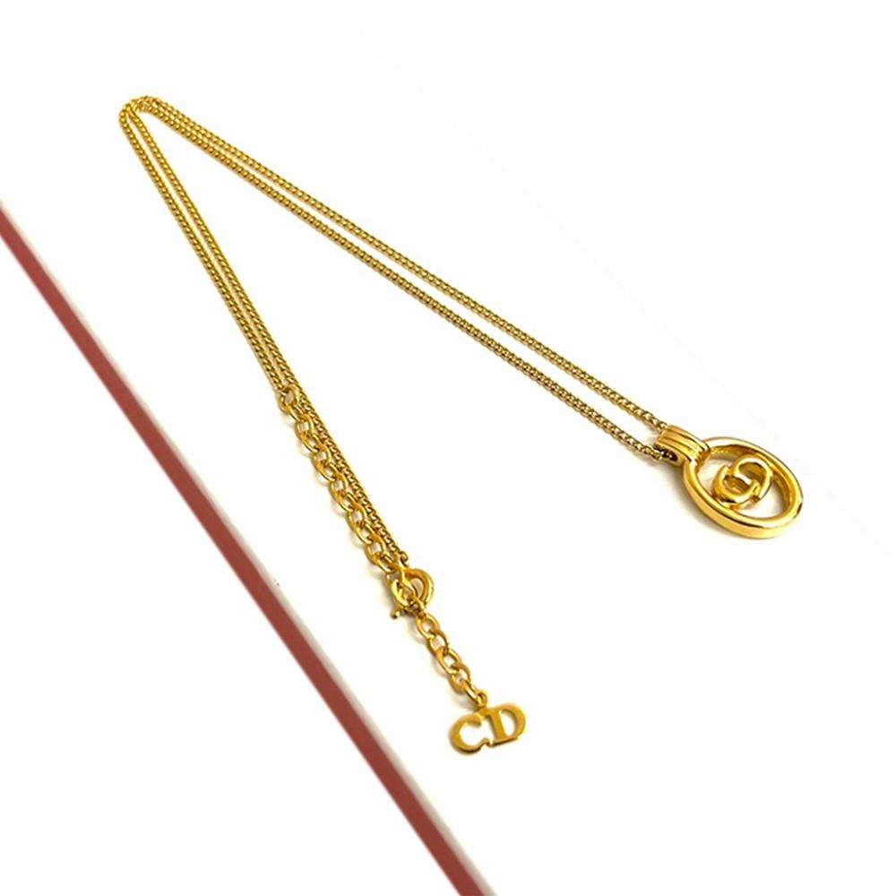 Christian Dior AB Dior Gold Gold Plated Metal CD Logo Pendant Necklace France