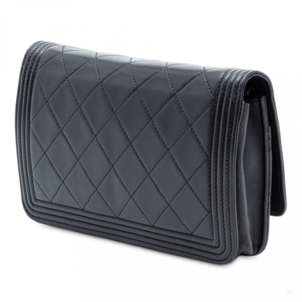 Chanel Boy Lambskin Leather Quilted Wallet on Chain Crossbody Black