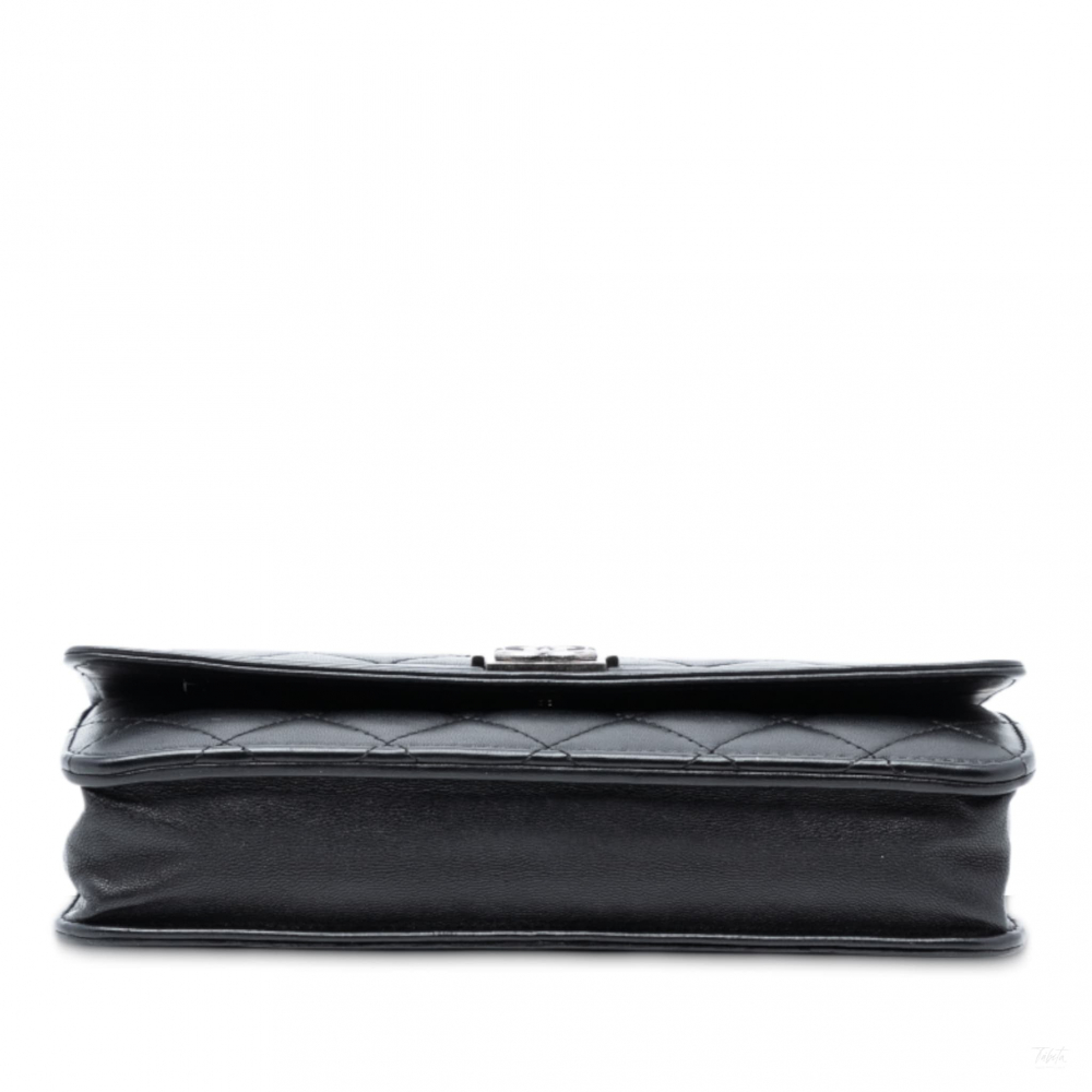 Chanel Boy Lambskin Leather Quilted Wallet on Chain Crossbody Black