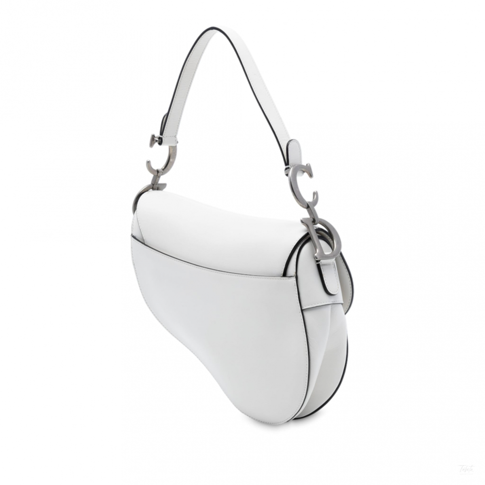 Christian Dior Saddle Smooth Calfskin Leather No Strap Handbag White