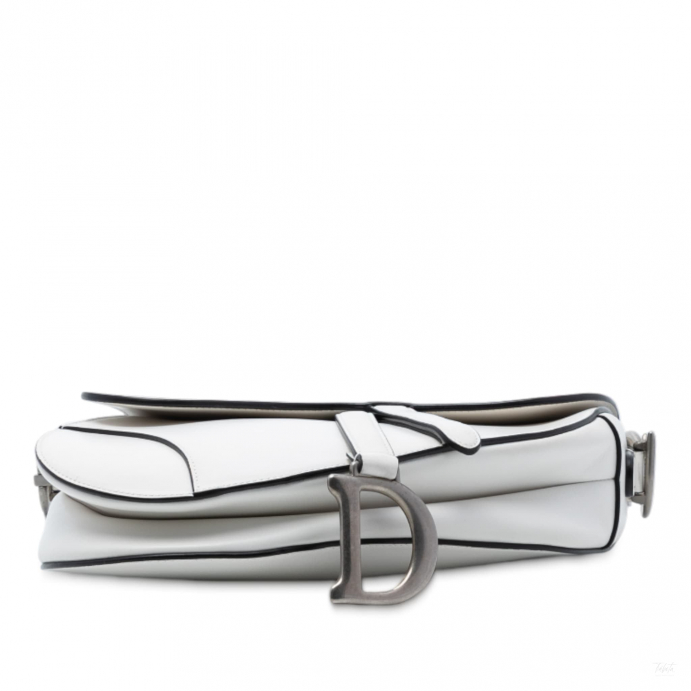 Christian Dior Saddle Smooth Calfskin Leather No Strap Handbag White