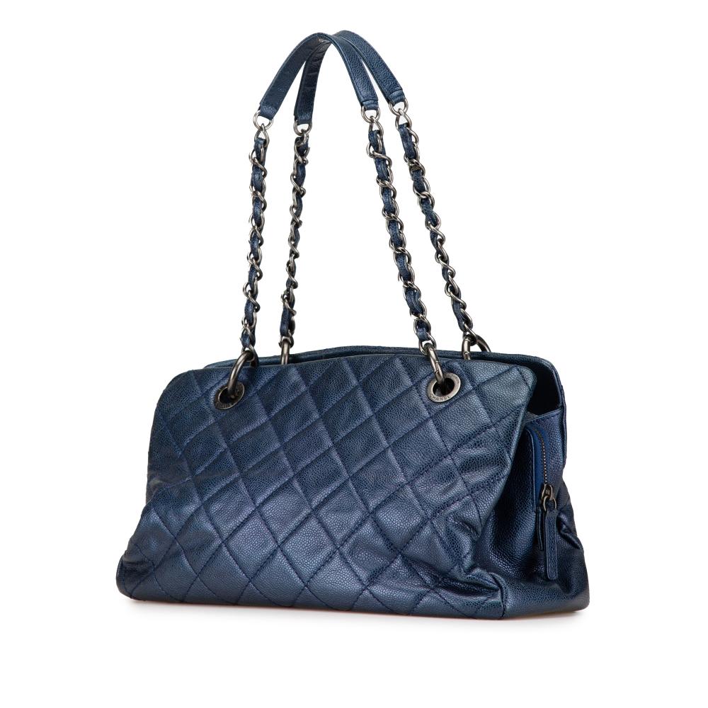 Chanel B Chanel Blue Dark Blue Caviar Leather Leather Quilted Iridescent Caviar Chic Shopping Tote Italy