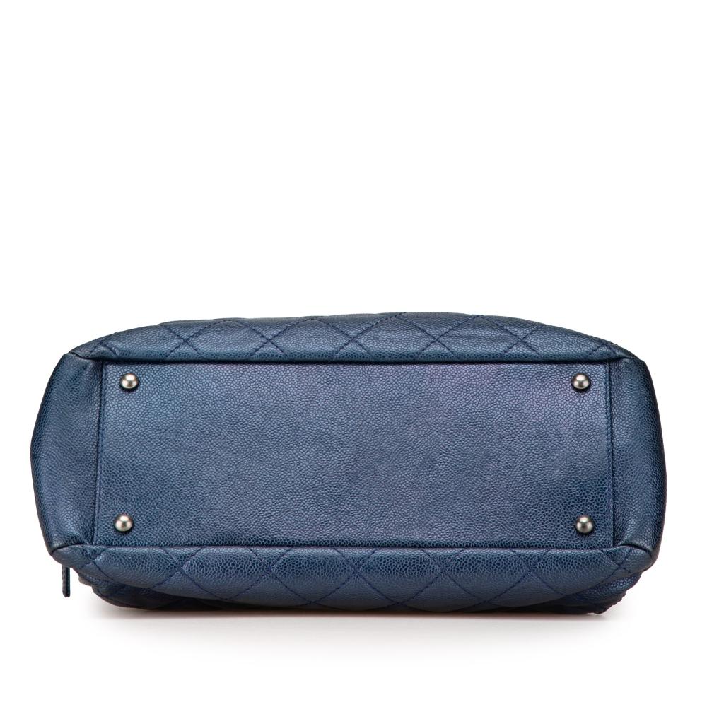 Chanel B Chanel Blue Dark Blue Caviar Leather Leather Quilted Iridescent Caviar Chic Shopping Tote Italy