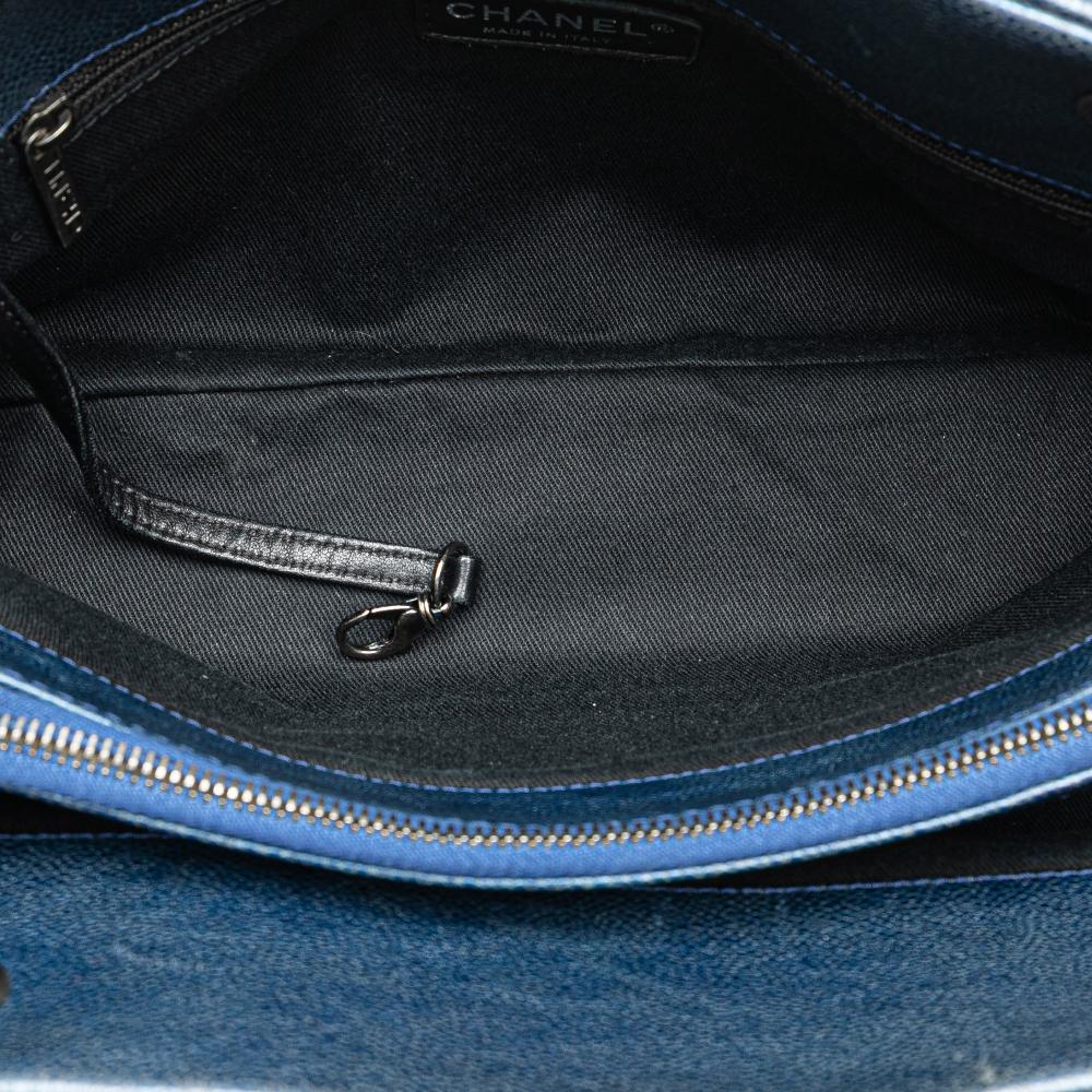 Chanel B Chanel Blue Dark Blue Caviar Leather Leather Quilted Iridescent Caviar Chic Shopping Tote Italy