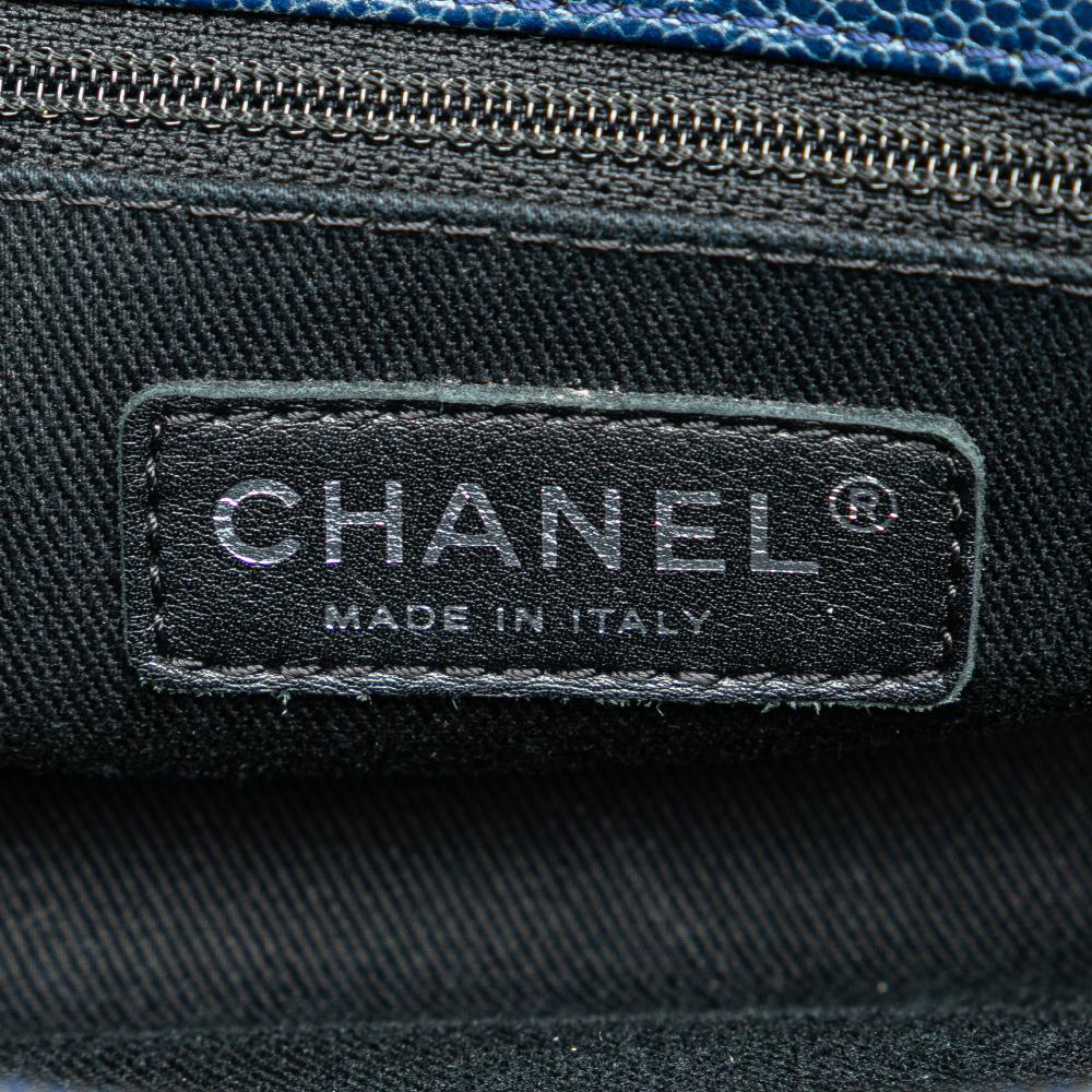 Chanel B Chanel Blue Dark Blue Caviar Leather Leather Quilted Iridescent Caviar Chic Shopping Tote Italy