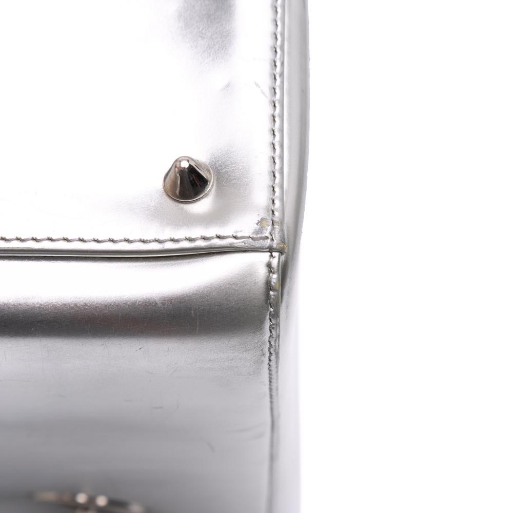 Christian Dior B Dior Silver Patent Leather Leather Medium Metallic Patent Lady Dior Italy