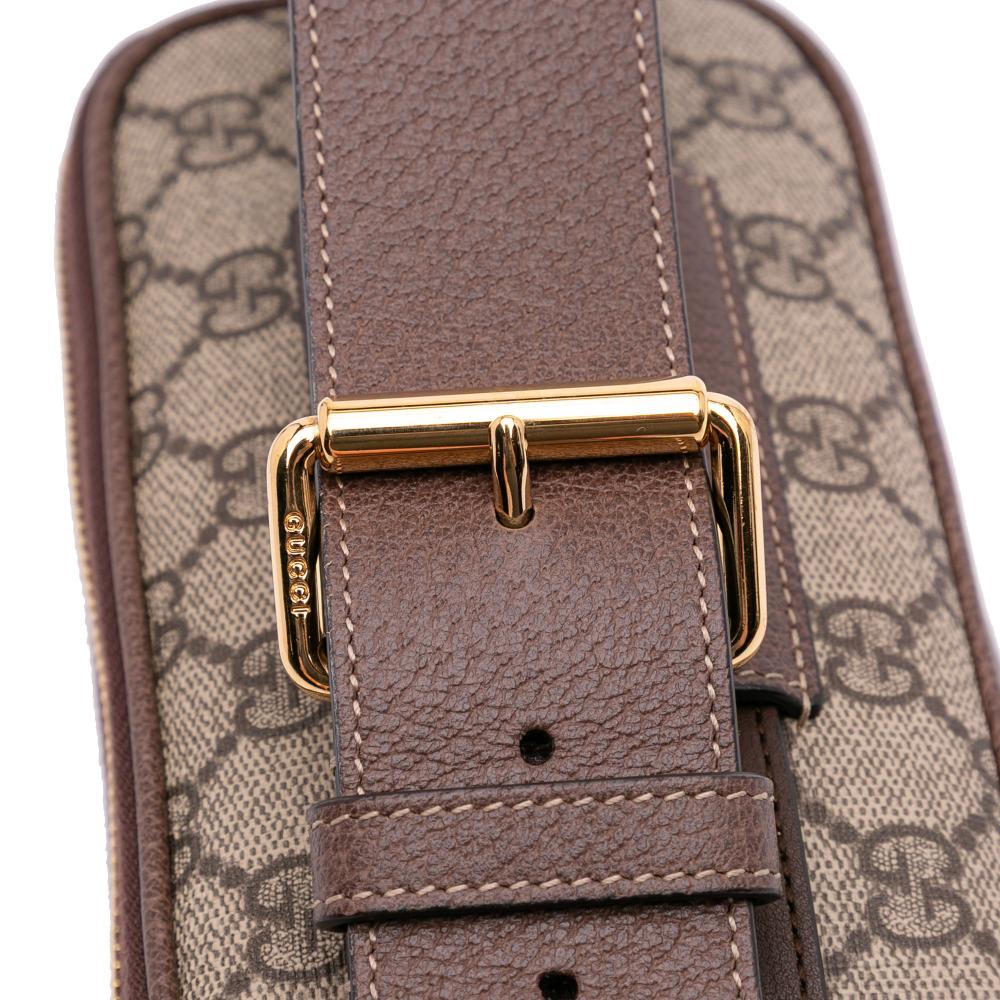 Gucci AB Gucci Brown Beige Coated Canvas Fabric Small GG Supreme Web Ophidia Belt Bag Italy