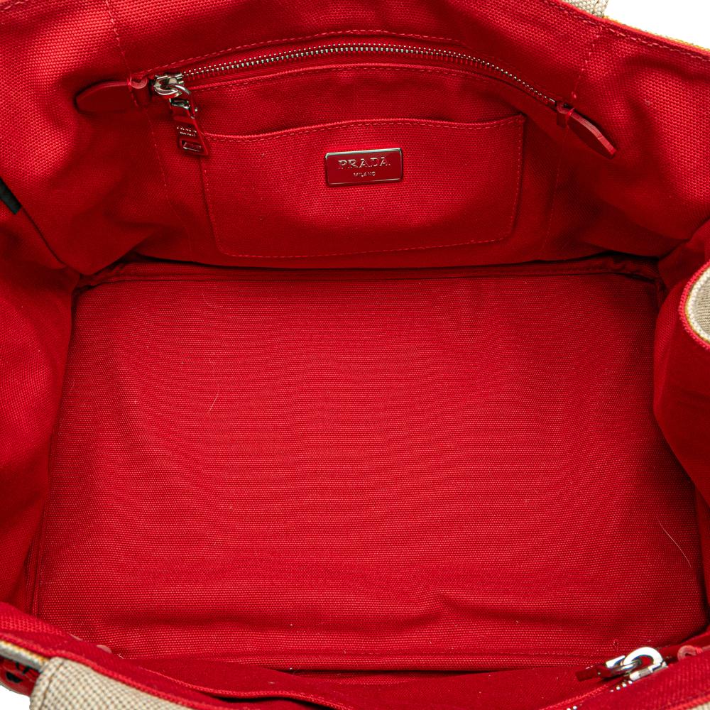 Prada B Prada Brown Light Beige Canvas Fabric Canapa Mistolino Tote Italy