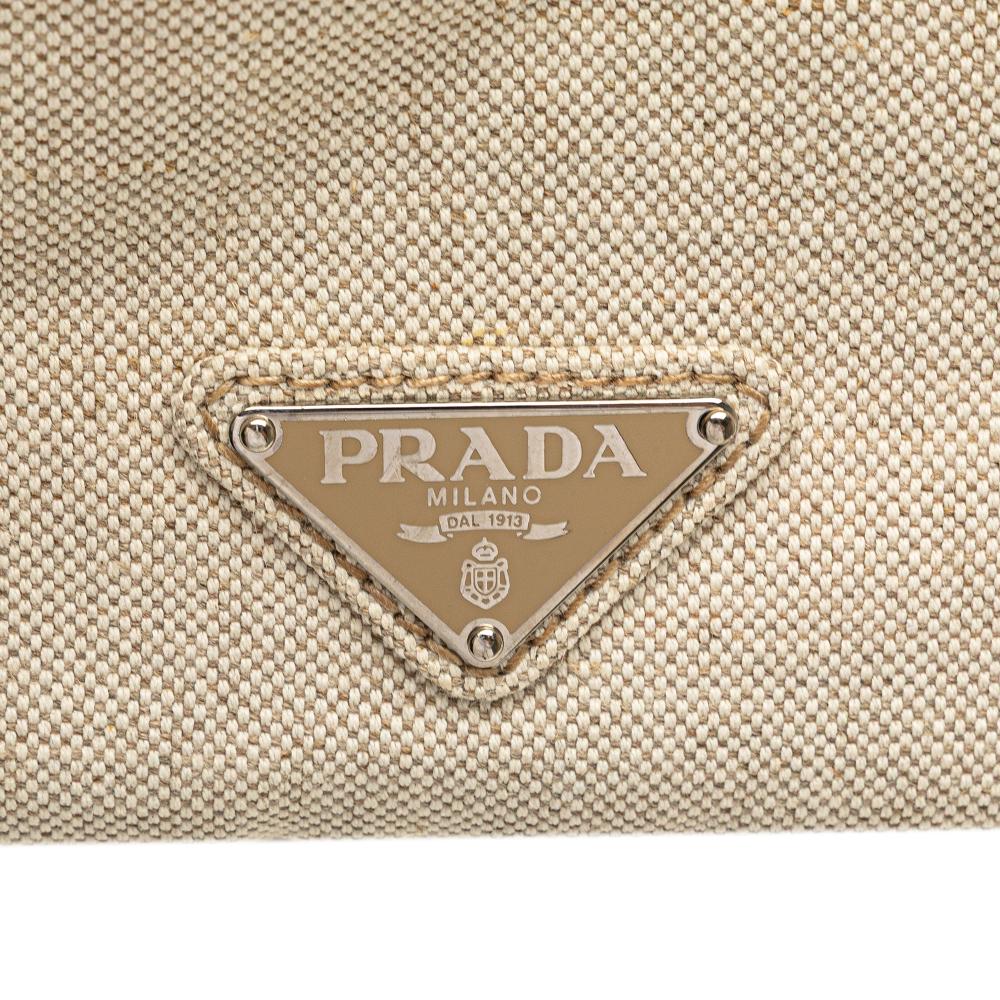 Prada B Prada Brown Light Beige Canvas Fabric Canapa Mistolino Tote Italy