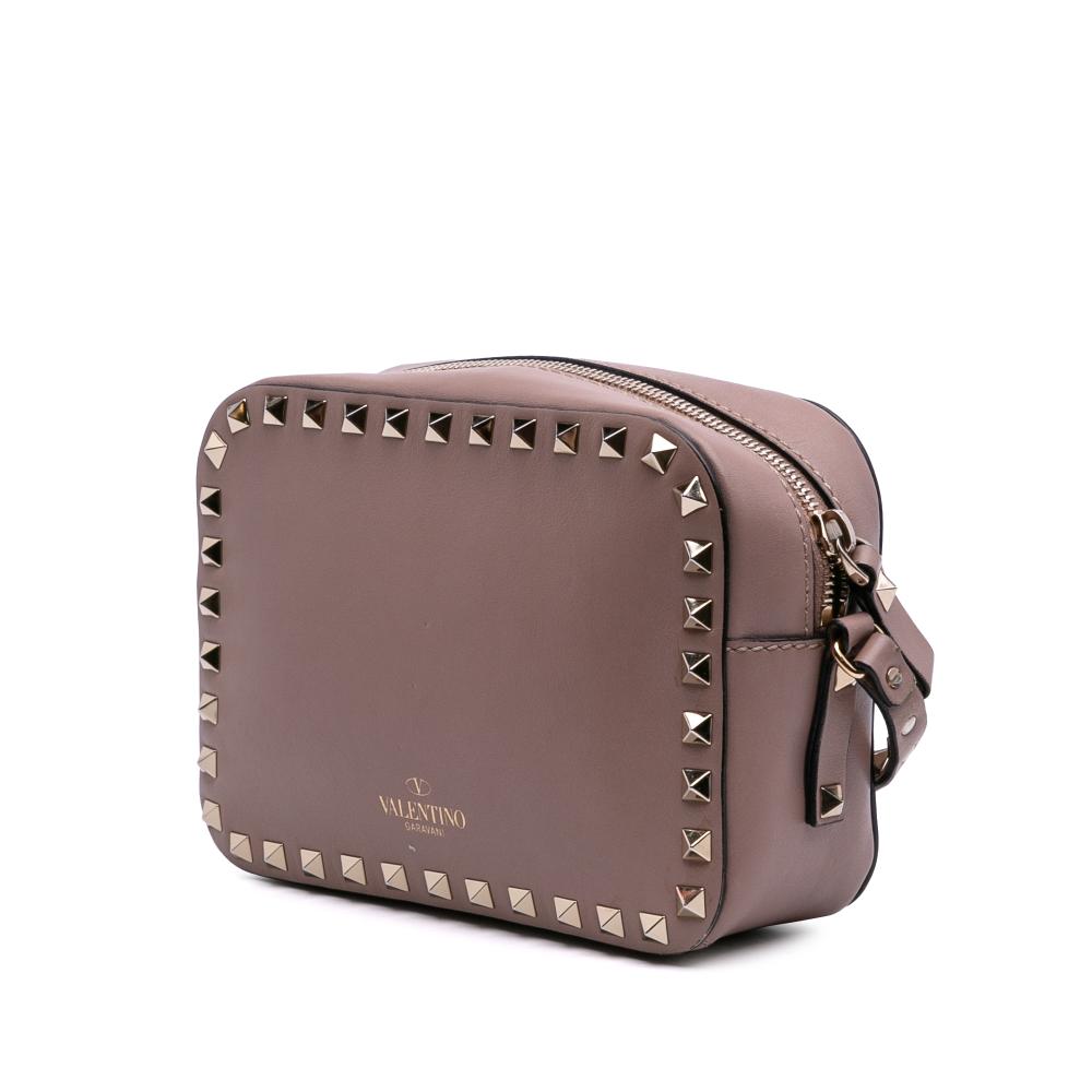 Valentino B Valentino Pink Lily Calf Leather Rockstud Camera Bag Italy
