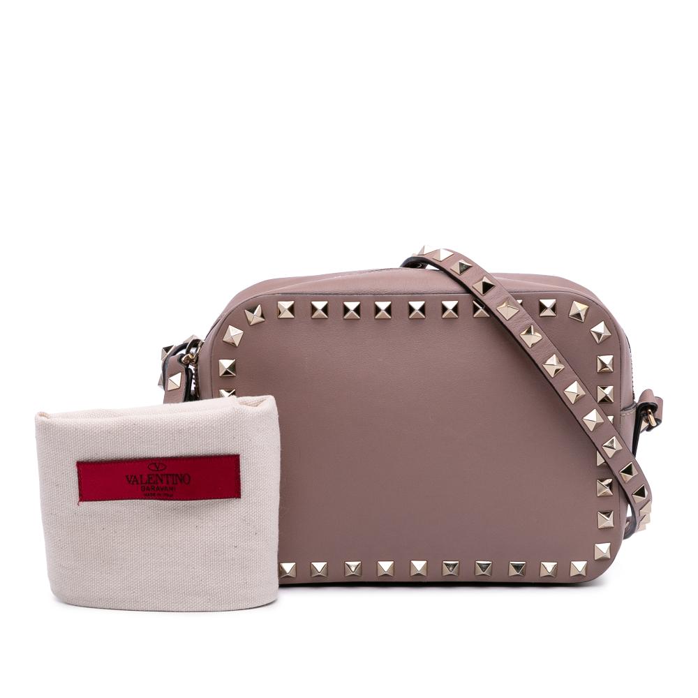 Valentino B Valentino Pink Lily Calf Leather Rockstud Camera Bag Italy