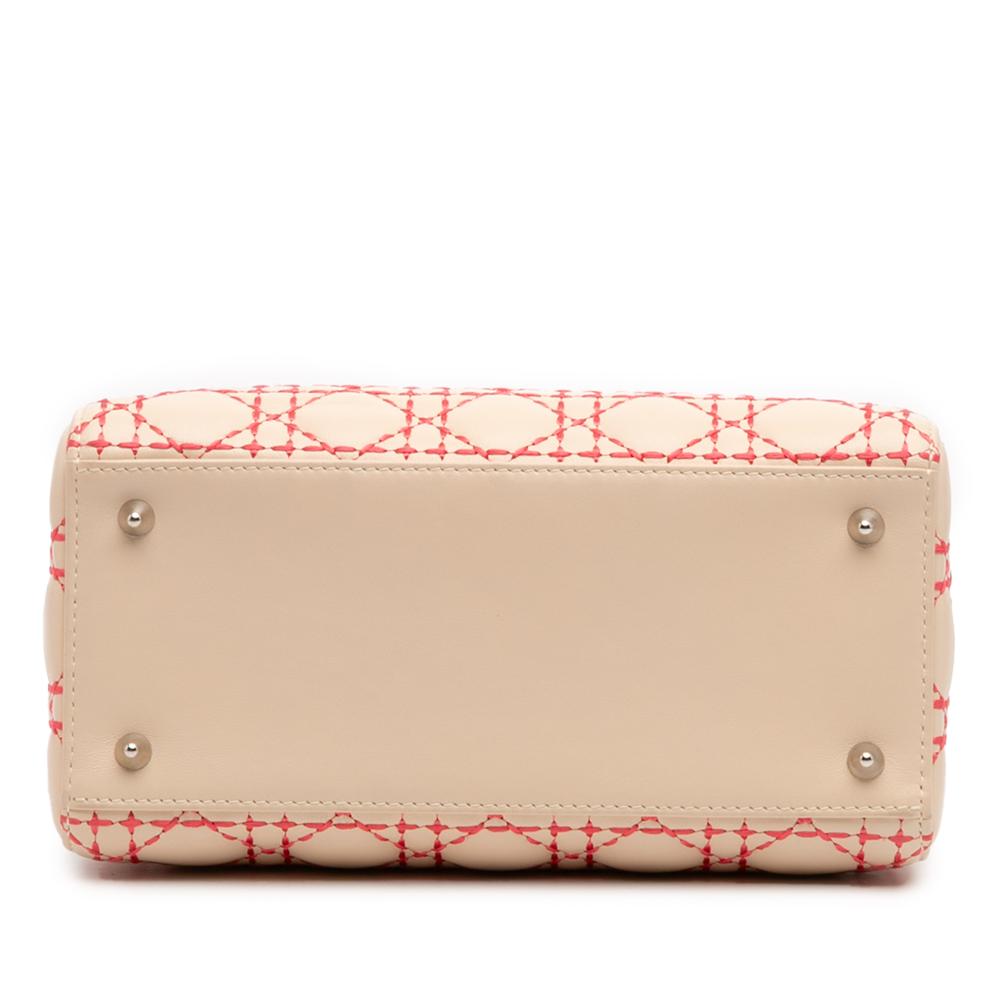 Christian Dior B Dior Brown Beige Lambskin Leather Leather Medium Lambskin Cannage Stitched Lady Dior Italy