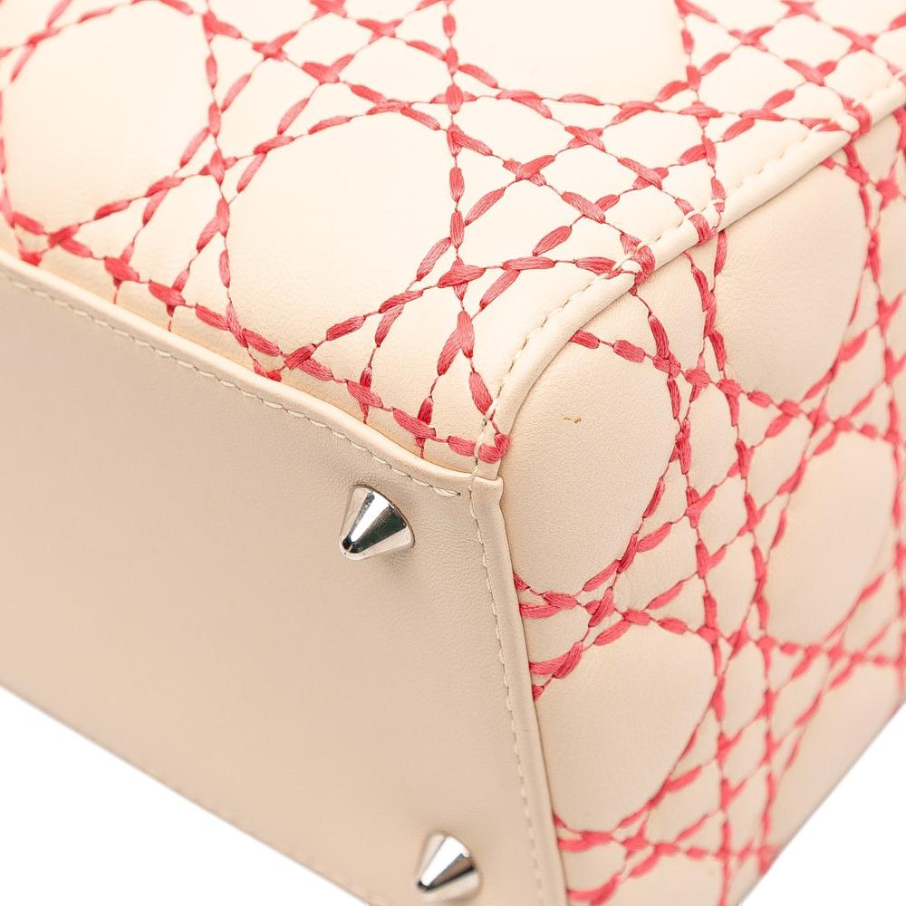 Christian Dior B Dior Brown Beige Lambskin Leather Leather Medium Lambskin Cannage Stitched Lady Dior Italy