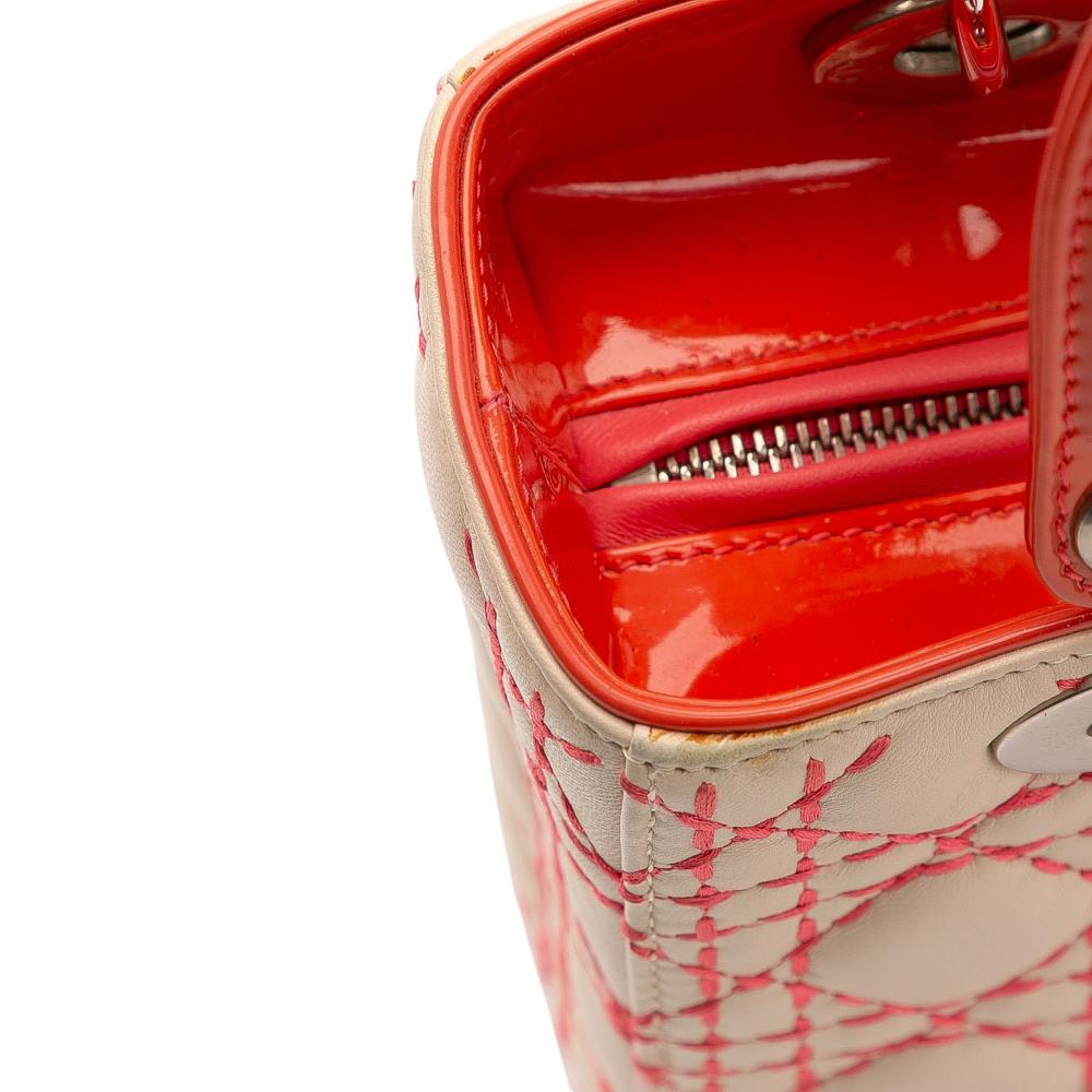 Christian Dior B Dior Brown Beige Lambskin Leather Leather Medium Lambskin Cannage Stitched Lady Dior Italy